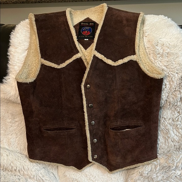 GRANDE BAY DARK BROWN GENUINE LEATHER SHEPA LINED HEAVY WESTERN VESTSZ M